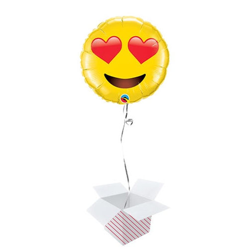 Emoji Heart Eyes Round Helium Foil Giant Qualatex Balloon - Inflated Balloon in a Box Product Image