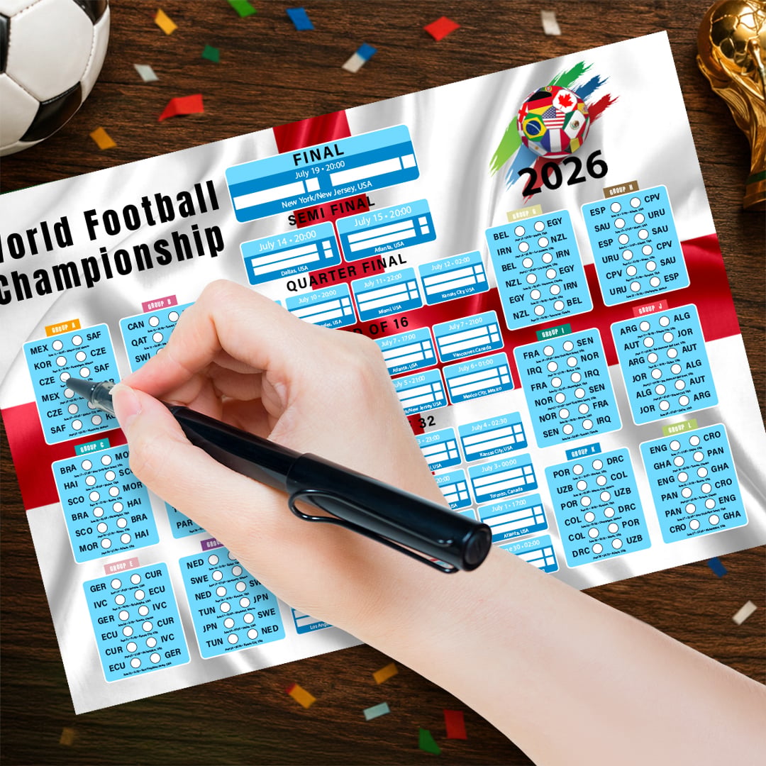 England Flag World Football Championship Cup 2026 A0 Fixture Wall Chart
