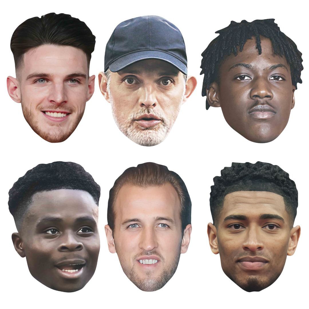 England Footballers & Manager Cardboard Face Masks - Pack of 6