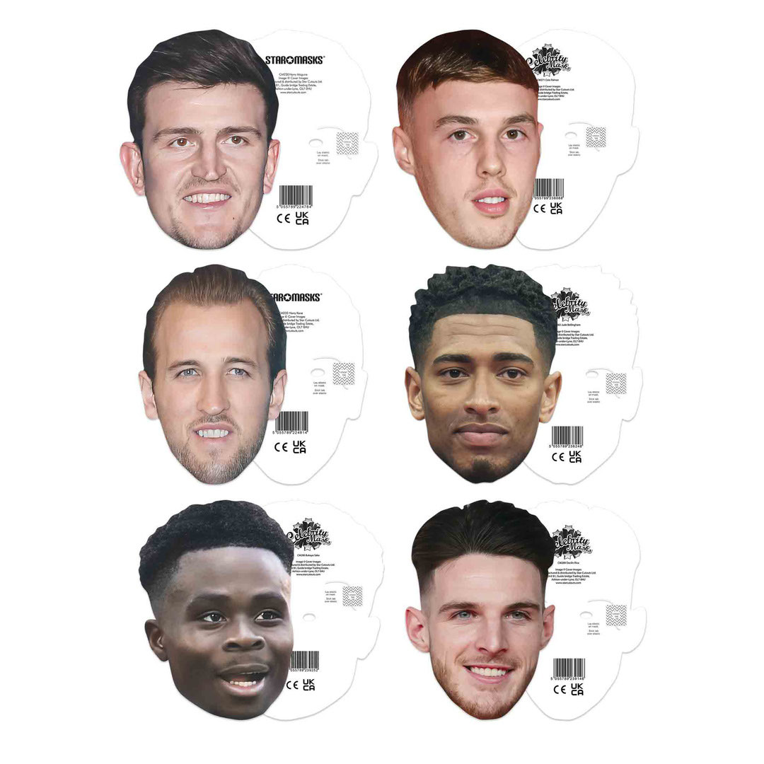 England Footballers Cardboard Face Masks - Pack of 6 Product Gallery Image