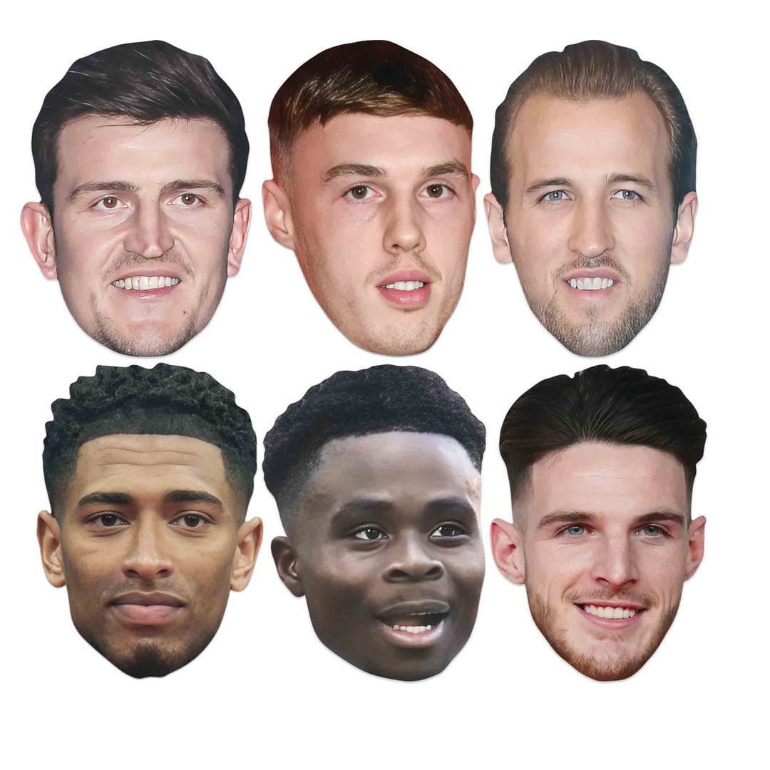 England Footballers Cardboard Face Masks - Pack of 6