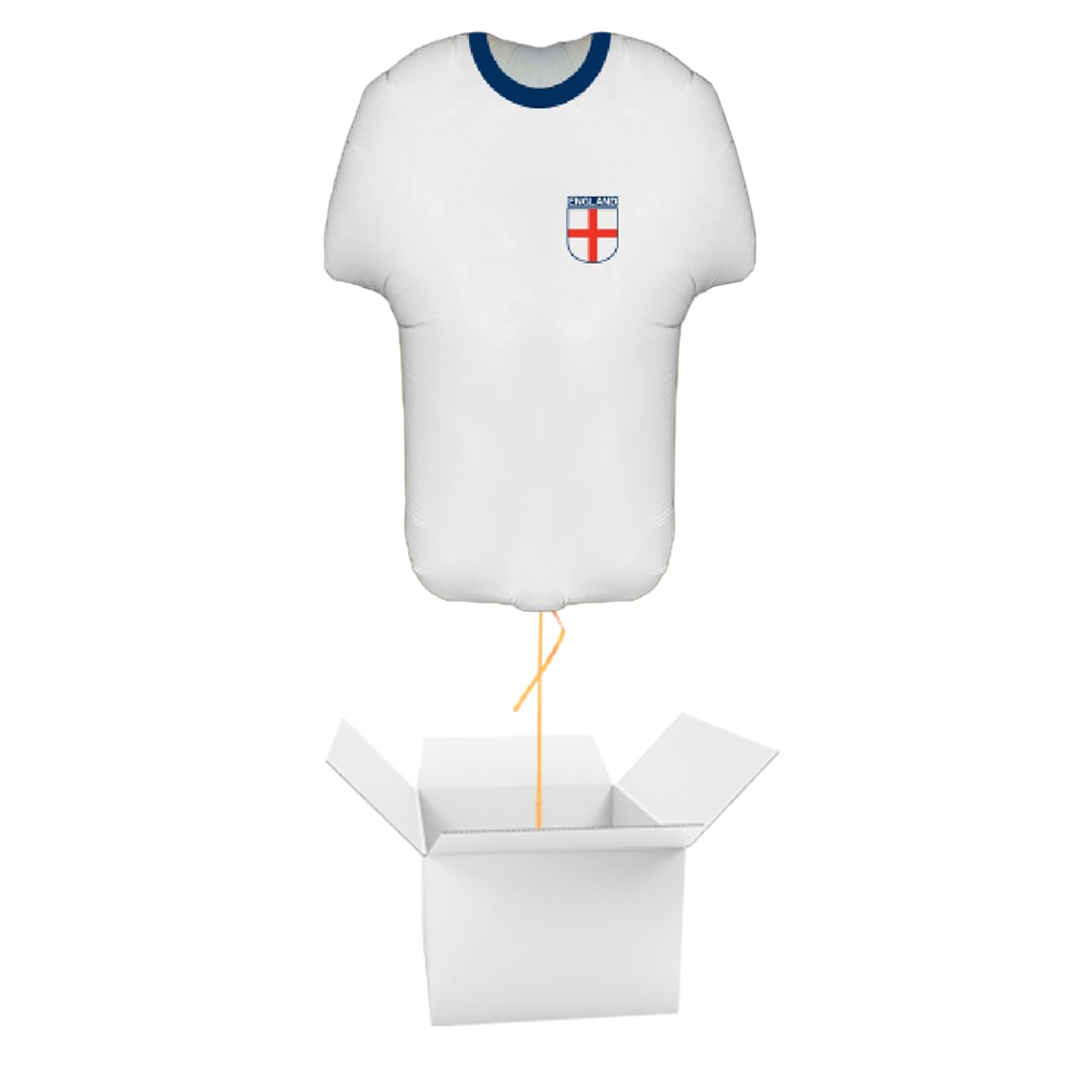 England White Sports Shirt Shape Metallic Foil Shaped Balloon - Inflated Balloon In A Box