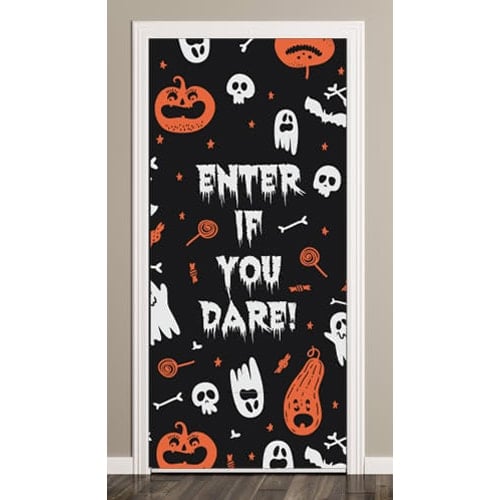 Enter If You Dare Pumpkins Halloween Door Cover PVC Party Sign Decoration 66cm x 152cm Product Image