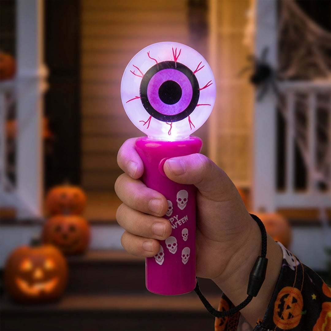 Eyeball Halloween Light Up Purple Plastic Wand 12cm