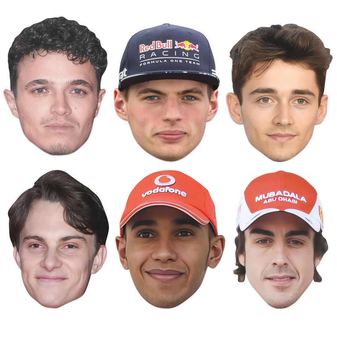F1 Racers Cardboard Face Masks - Pack of 6