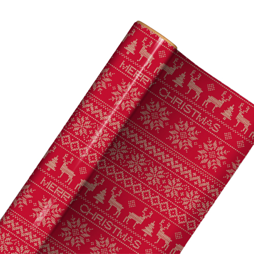 Fair Isle Merry Christmas Recyclable Kraft Gift Wrapping Paper Roll 4m Product Gallery Image