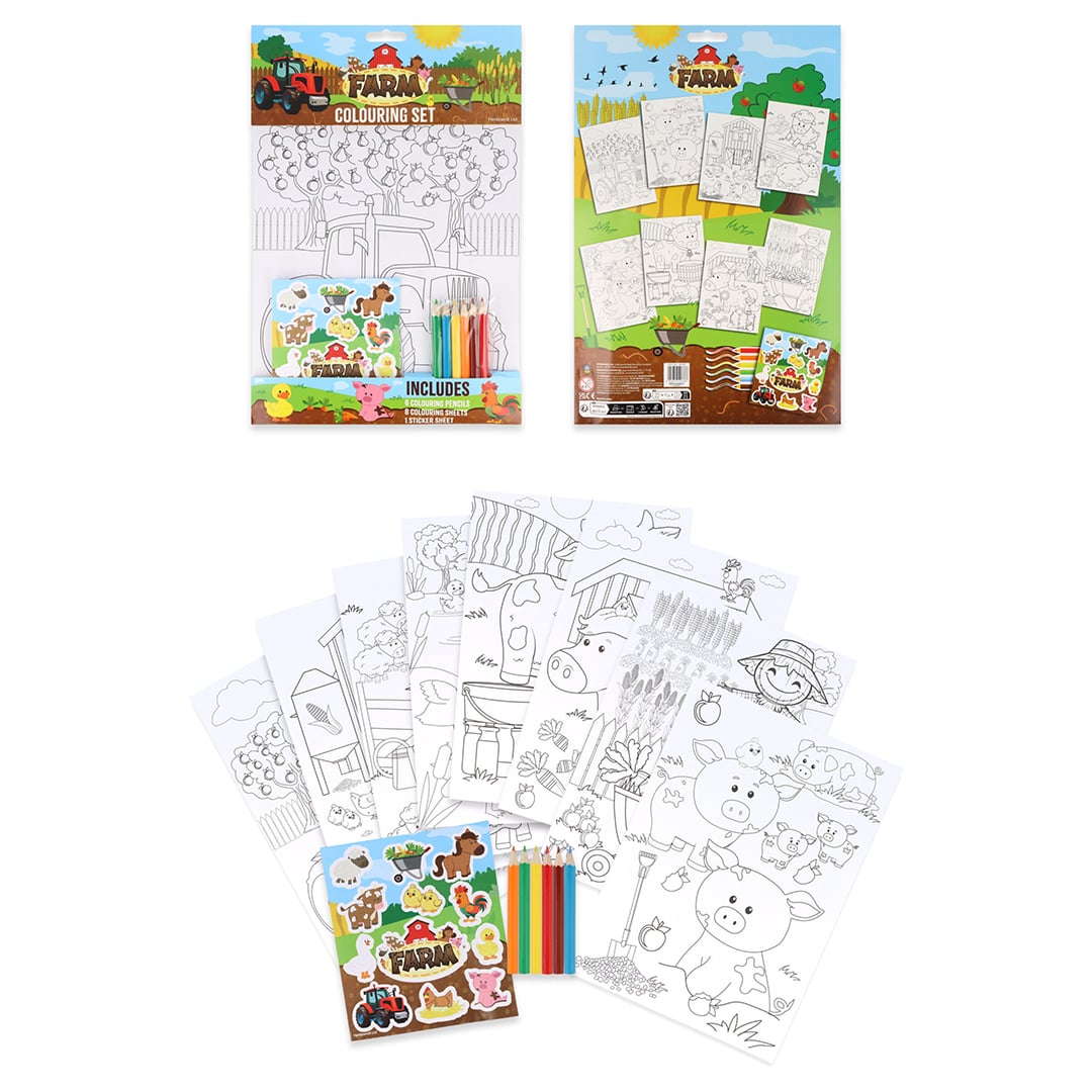 Farm Animal Colouring Set with Mini Pencils & Stickers