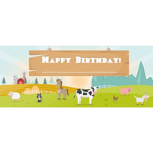 Farm Animals On The Field Happy Birthday Design Large Personalised Banner - 10ft x 4ft