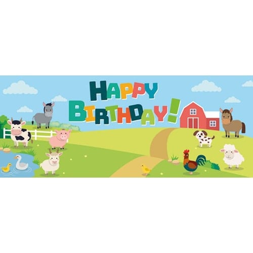 Farm Animals On The Hill Happy Birthday Design Large Personalised Banner - 10ft x 4ft