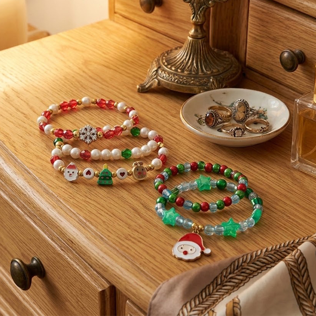 Festive Christmas Designs Beaded Bracelets - Pack of 5