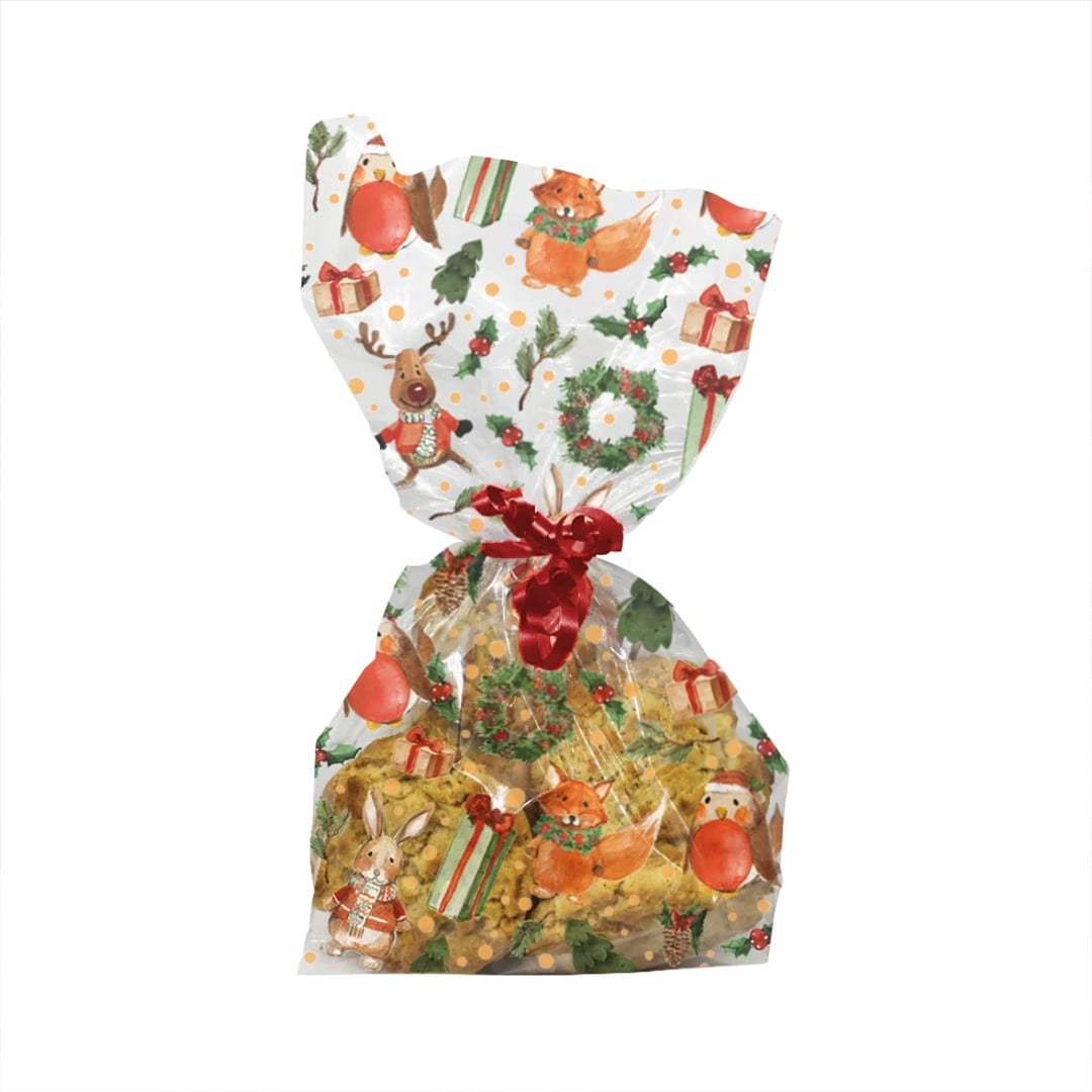 Festive Woodland Animals Clear Cello Christmas Treat Bags with Twist Ties - Pack of 20 View 4