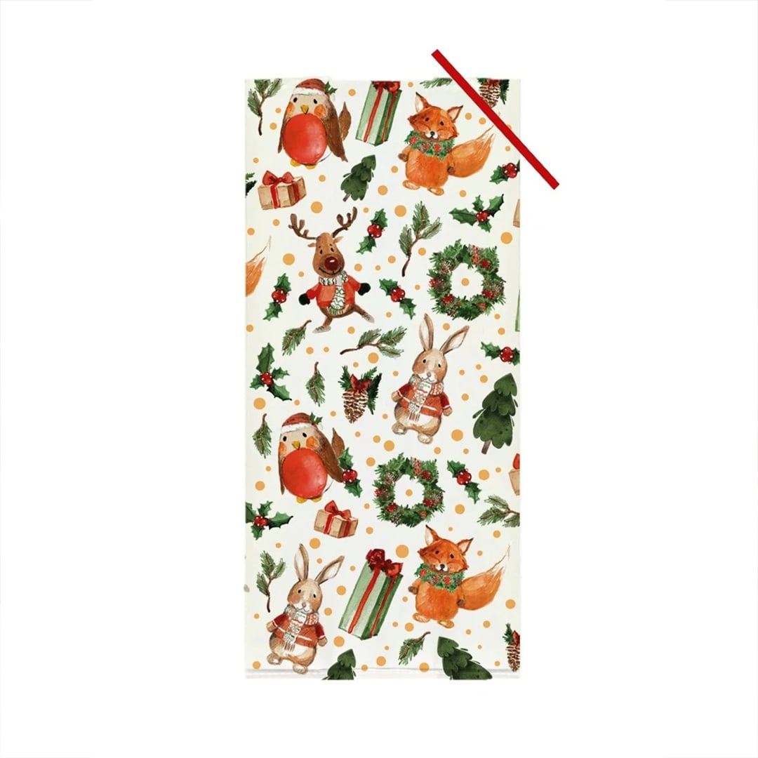 Festive Woodland Animals Clear Cello Christmas Treat Bags with Twist Ties - Pack of 20 View 5