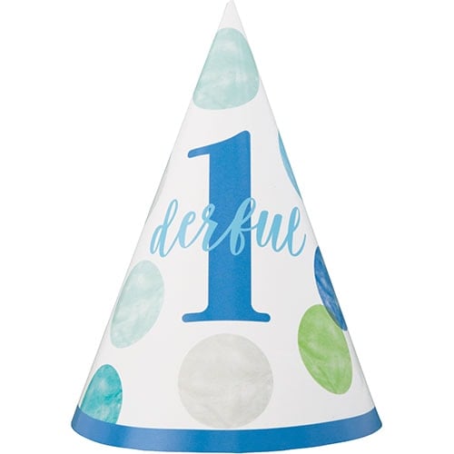 First Birthday Boy Blue Dots 1Derful Party Cone Hat Product Image