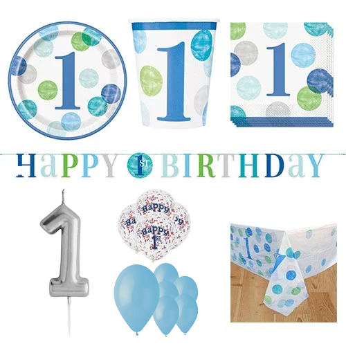 First Birthday Boy 16 Person Deluxe Party Pack