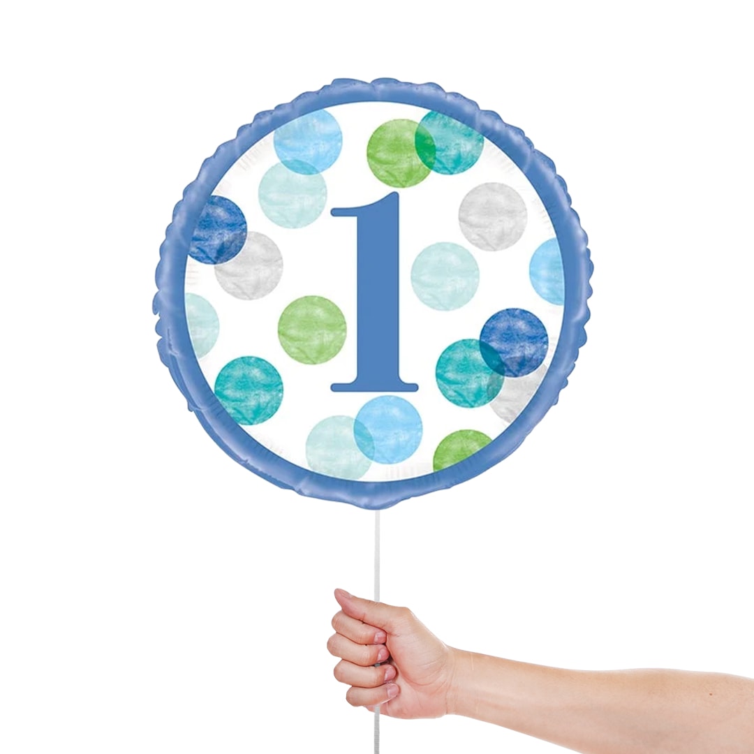 First Birthday Boy Blue Dots Round Foil Helium Balloon 46cm / 18 in Product Gallery Image