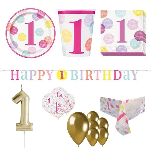 First Birthday Girl 16 Person Deluxe Party Pack
