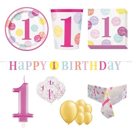 First Birthday Girl 16 Person Deluxe Party Pack Product Image