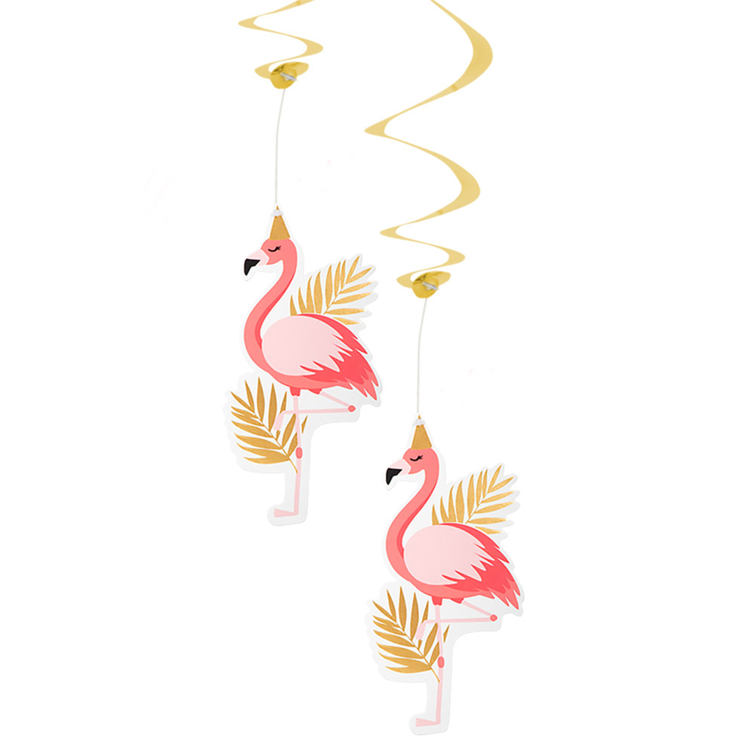 Flamingo Gold Hanging Foil Swirl Decorations 85cm - Pack of 2 View 2