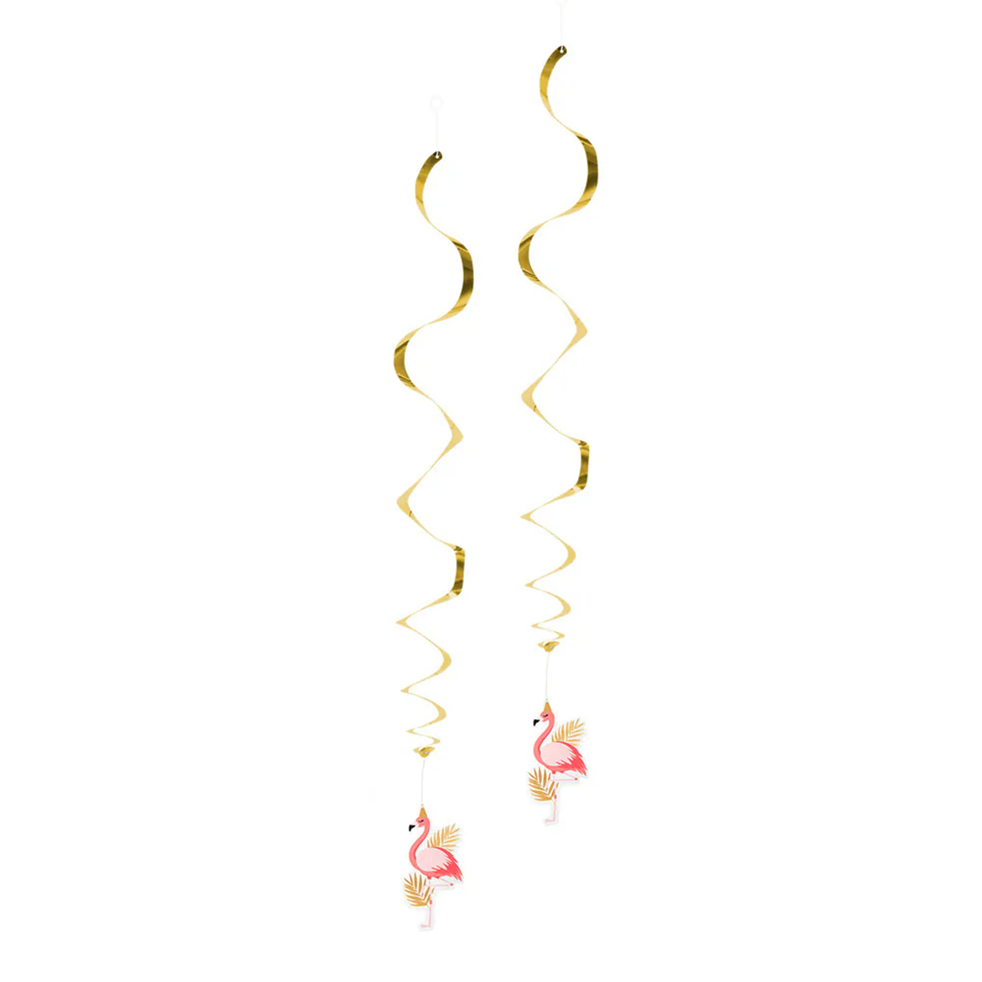 Flamingo Gold Hanging Foil Swirl Decorations 85cm - Pack of 2