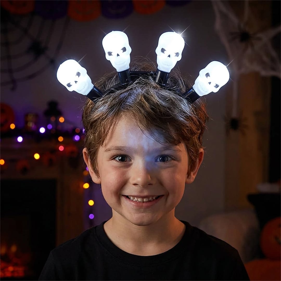Flashing Light Up Skull Halloween Headband One Size Fancy Dress Accessory