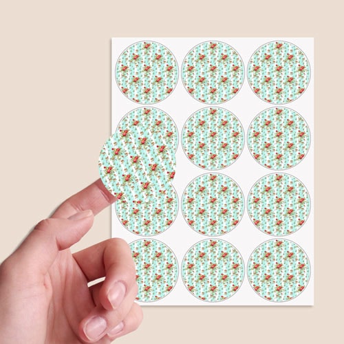 Floral Baby Blue Stripes Round Stickers 60mm - Sheet of 12 Product Gallery Image