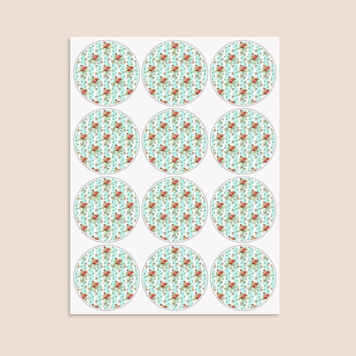 Floral Baby Blue Stripes Round Stickers 60mm - Sheet of 12 Product Gallery Image