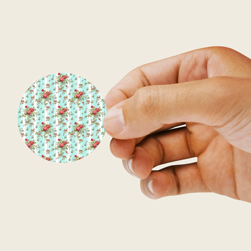 Floral Baby Blue Stripes Round Stickers 60mm - Sheet of 12 Product Gallery Image
