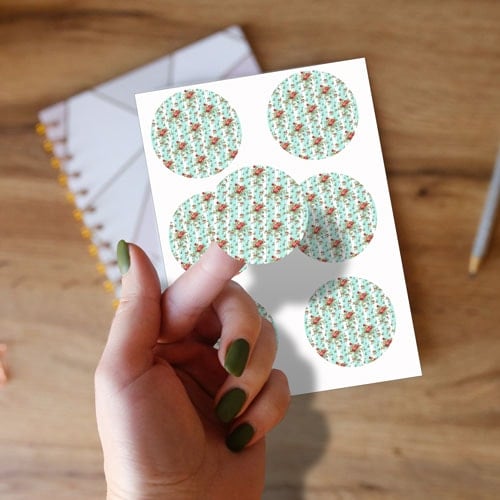 Floral Baby Blue Stripes Round Stickers 88mm - Sheet of 6 Product Gallery Image