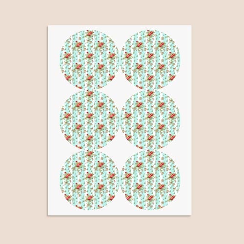 Floral Baby Blue Stripes Round Stickers 88mm - Sheet of 6 Product Gallery Image