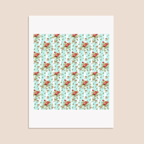 Floral Baby Blue Stripes Square Stickers 95mm - Sheet of 4 Product Gallery Image