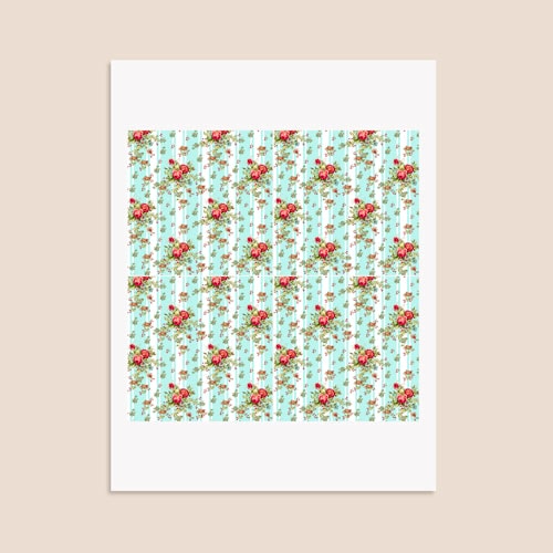 Floral Baby Blue Stripes Square Stickers 95mm - Sheet of 4 Product Gallery Image