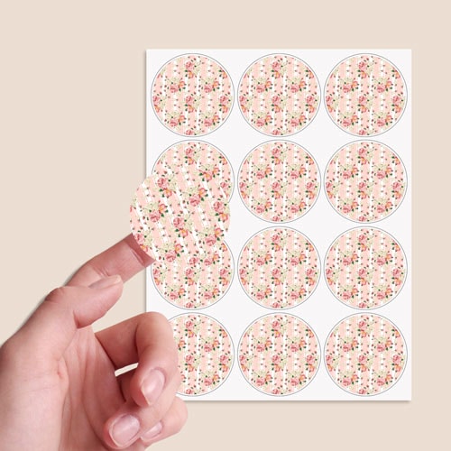 Floral Baby Pink Stripes Round Stickers 60mm - Sheet of 12 Product Gallery Image