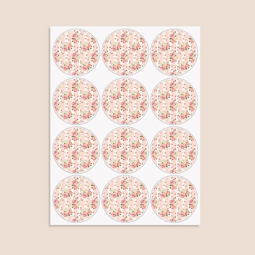 Floral Baby Pink Stripes Round Stickers 60mm - Sheet of 12 Product Gallery Image