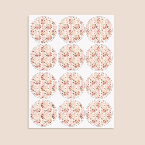 Floral Baby Pink Stripes Round Stickers 60mm - Sheet of 12 Product Gallery Image