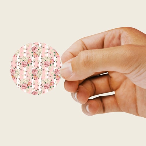 Floral Baby Pink Stripes Round Stickers 60mm - Sheet of 12 Product Gallery Image