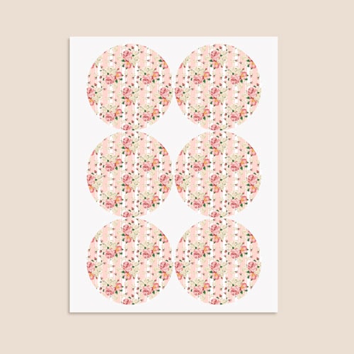 Floral Baby Pink Stripes Round Stickers 88mm - Sheet of 6 Product Gallery Image