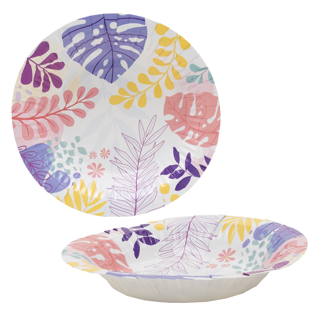 Floral Design White Paper Bowls 19cm - Pack of 8