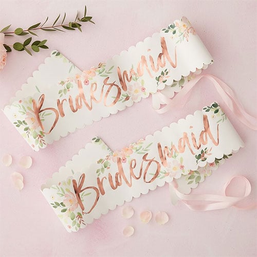 Floral Hen Party Bridesmaid Rose Gold Foiled Paper Sashes - Pack of 2 Product Gallery Image