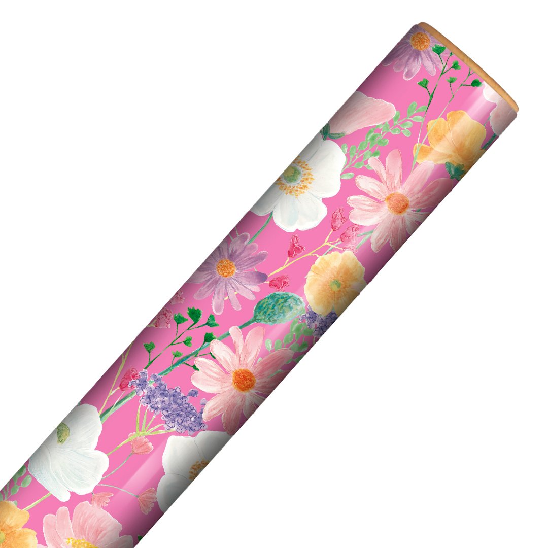 Flowers on Hot Pink Gift Wrapping Paper Roll 3m Product Gallery Image