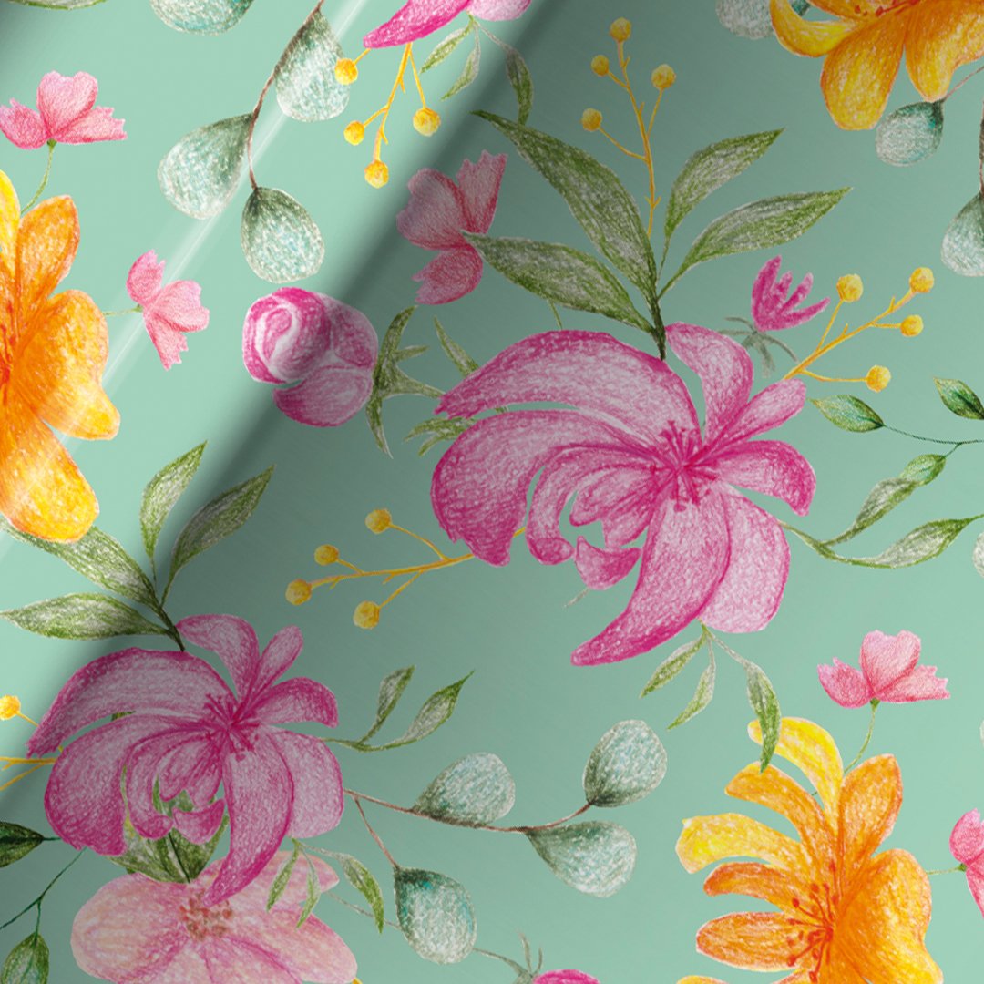 Flowers on Mint Green Gift Wrapping Paper Roll 3m Product Gallery Image