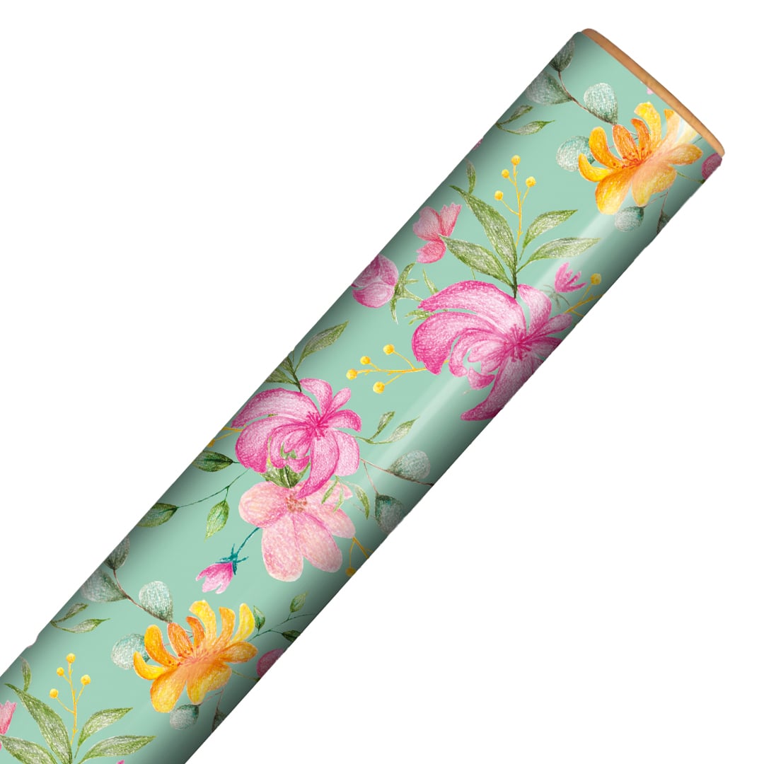 Flowers on Mint Green Gift Wrapping Paper Roll 3m Product Gallery Image