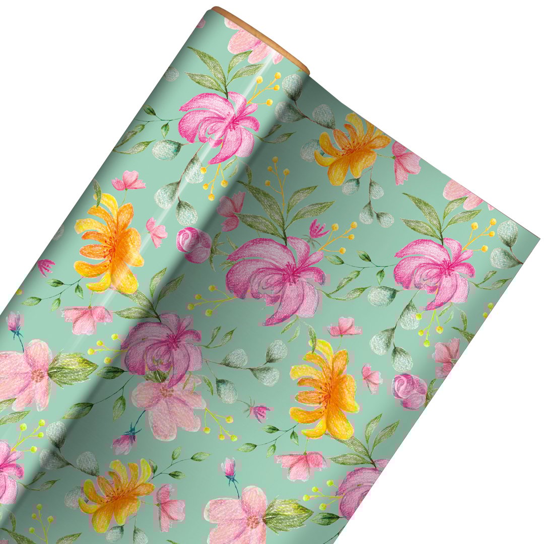 Flowers on Mint Green Gift Wrapping Paper Roll 3m Product Gallery Image