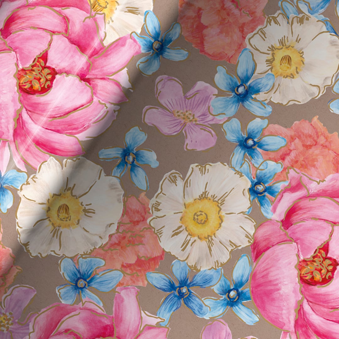 Flowers on Neutral Gift Wrapping Paper Roll 3m Product Gallery Image