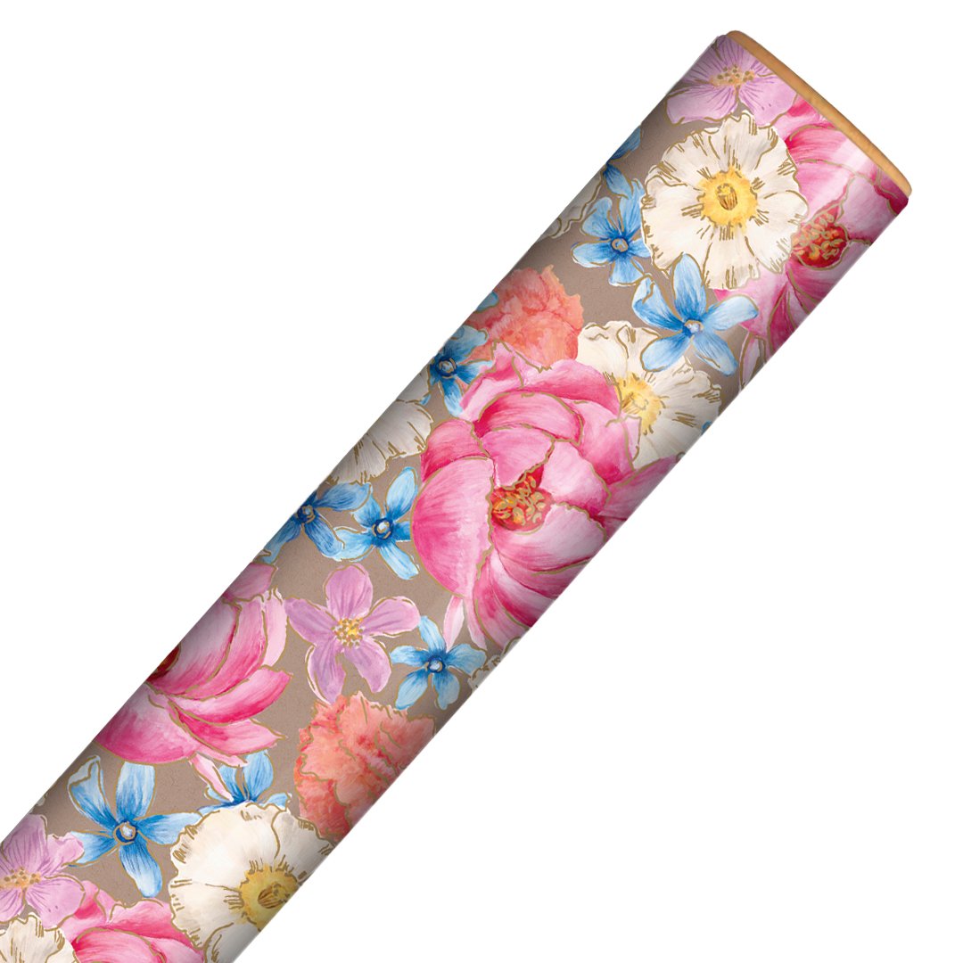 Flowers on Neutral Gift Wrapping Paper Roll 3m Product Gallery Image