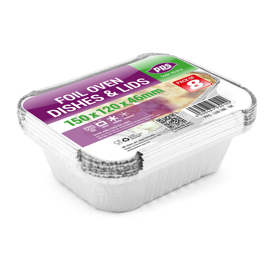 Foil Oven Tray Food Containers with Lids 15cm - Pack of 8