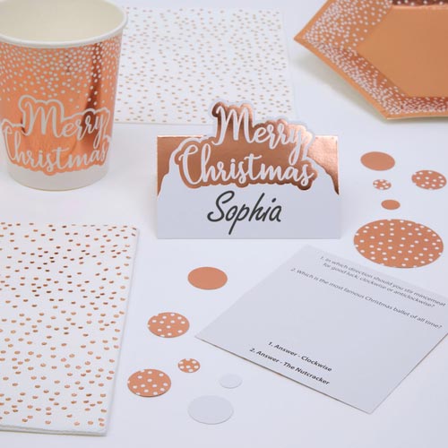 Foil Rose Gold & White Dots Merry Christmas Trivia Place Cards - Pack of 10 Product Gallery Image