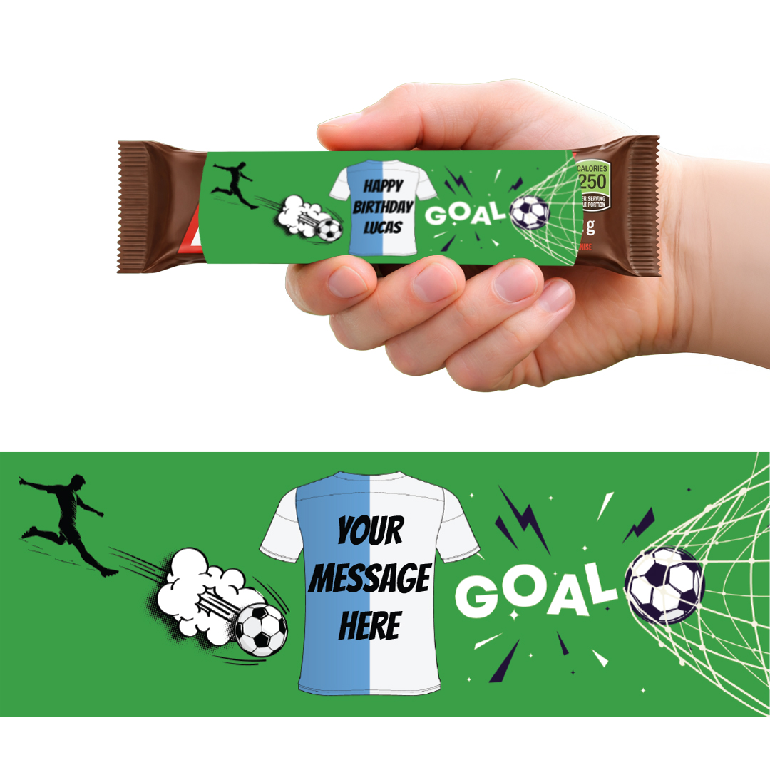 Football Personalised Sweet Chocolate Bar Packaging Label Stickers 9.1cm - Sheet of 16
