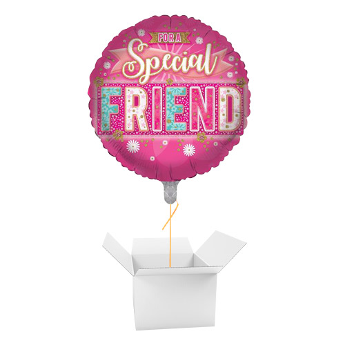 For A Special Friend Pink Round Foil Helium Balloon - Inflated Balloon in a Box