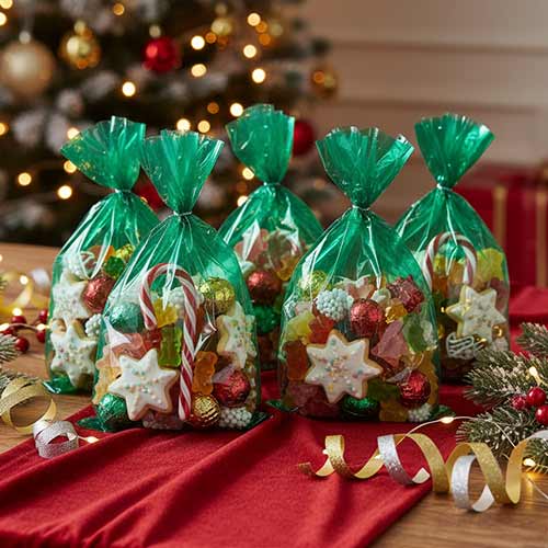 Forest Green Clear Cello Gift Bags with Twist Ties - Pack of 30