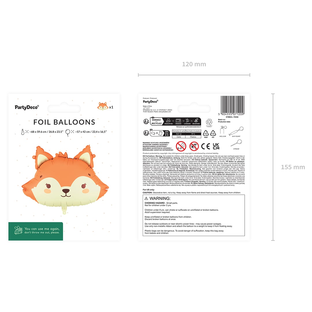 Fox Giant Foil Balloon 68cm / 27 in Product Gallery Image